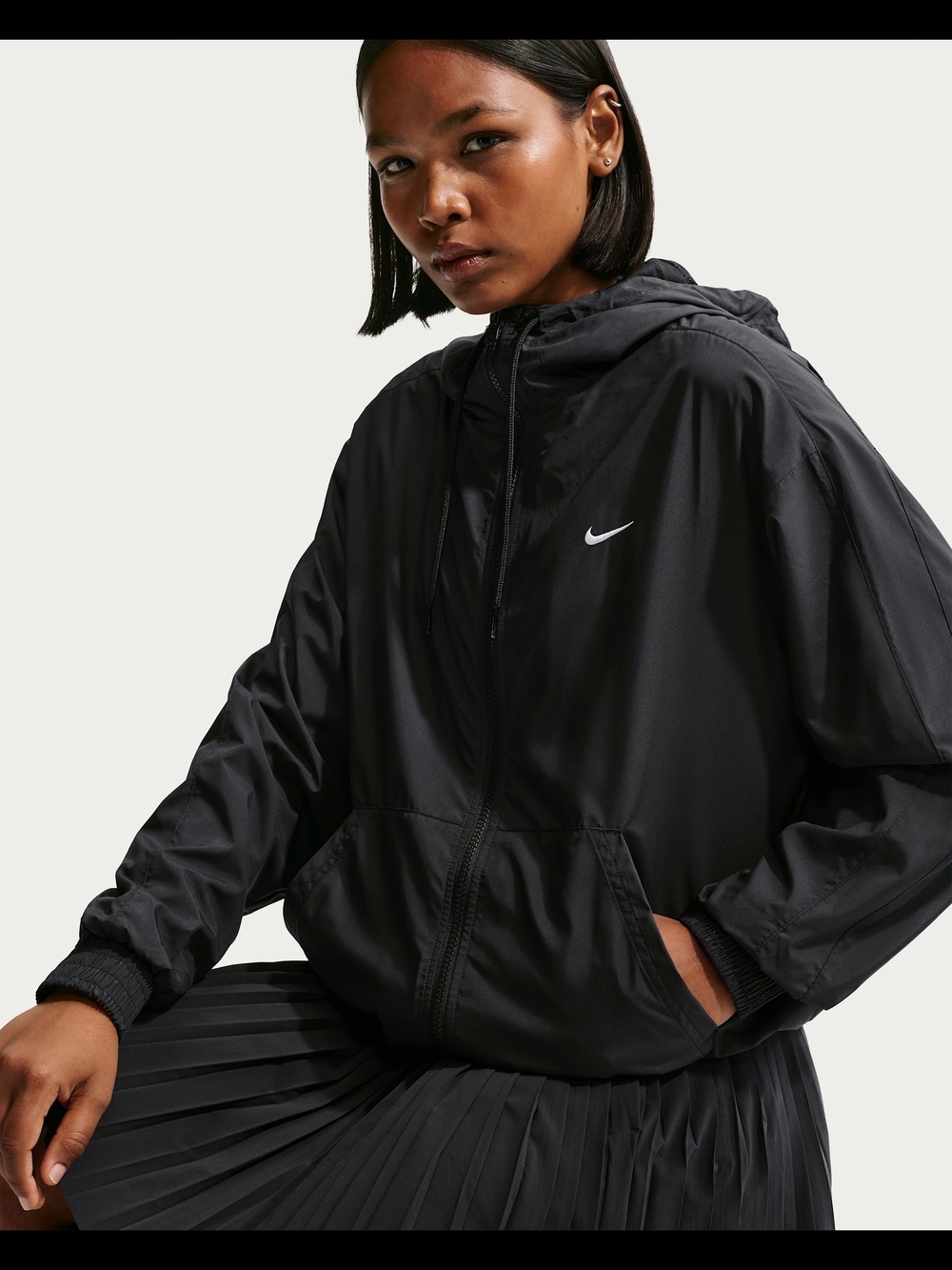 Nike Black Hooded Windbreaker Jacket with White Swoosh